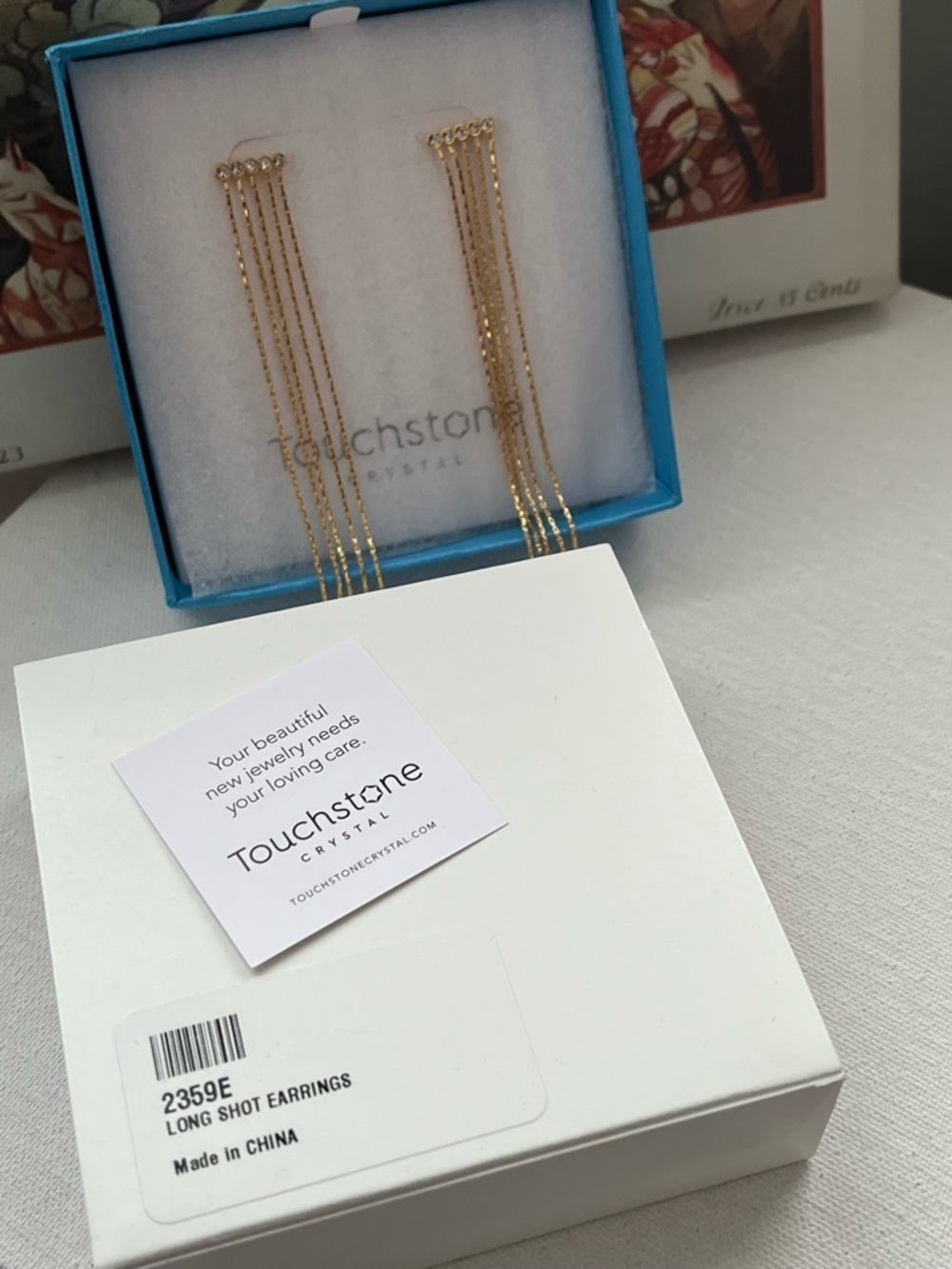 TSC Swarovski Gold Drop Earrings with Clear Swarovski Crystals - Picture 5 of 6